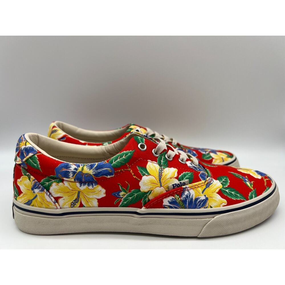 Polo Ralph Lauren Men's Thorton Canvas Shoes Floral Red Size 10D NEW - Picture 12 of 16